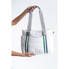 Moda Lime Kadın Büyük Boy Şişme Paraşüt Çanta Fermuar ve Yandan Bölmeli Şerit Detaylı Günlük Kol Omuz Çantası