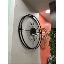 MetaQuartz Aksesuar(Xxl-65*65 cm) Siyah Çiftçember Şeffaf Camlı Seri -Quartz Mekanizmalı - Modern Dekoratif Camlı Duvar Saati