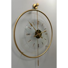 MetaQuartz Aksesuar(Büyük Boy - 50*75 cm)  Gold Luxry Şefaf Cam Quartz Mekanizmalı Metal Dekoratif Camlı Lüx Duvar Saati