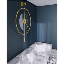 MetaQuartz Aksesuar(Büyük Boy - 50*75 cm)  Gold Luxry Şefaf Cam Quartz Mekanizmalı Metal Dekoratif Camlı Lüx Duvar Saati