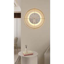 MetaQuartz Aksesuar(Büyük Boy - 55*55 cm)Gold Deluxe Ledli(Pilli) - Beyaz Göbek - Modern Dekoratif Metal Duvar Saati