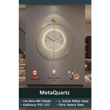 (Büyük Boy-50*75 cm) Timelles Kristal- (Quartz Mekanizmalı)-(Abs Nano Göbek )-Pilli LED - Metal Duvar Saati