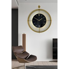 MetaQuartz Aksesuar(Büyük Boy - 50*65 cm)Laviento Gold ( Siyah Cam ) Pilli LED - Modern Dekoratif Metal Cam Ayna Duvar Saati