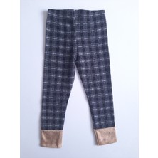 Timi Kids Siyah Gri Kareli Paçası Nakışlı Kışlık Kumaş Tayt Pantolon