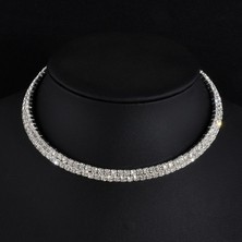 Kristal Taşlı Choker Boyun Kolye 2 Sıra, Abiye Kolye, Taşlı Kolye