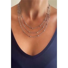 Takıconcept Aksesuar Gümüş Renk Top Zincirli Üçlü Çoklu Sallantılı Kolye