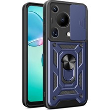 Huawei Pura 70 Ultra Kılıf Magnetik Stand Olabilen Kamera Korumalı Kapak - Lacivert + Nano Ekran Koruyucu