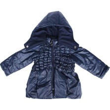 Kız Çocuk Lacivert Lastik Bürümcüklü Kapşonlu Şişme Mont - 1011644