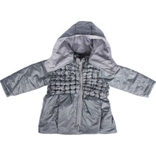 Kız Çocuk Gri Lastik Bürümcüklü Kapşonlu Şişme Mont - 1011643