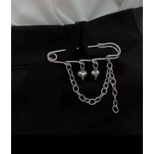 Takıconcept Punk Tarz Broş, Zincir Iskoç Iğnesi, Aksesuar Broş, Kalp Broş