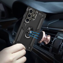 Samsung Galaxy S24 Ultra Kılıf Magnetik Stand Olabilen Kamera Korumalı Kapak - Lacivert + Nano Ekran Koruyucu