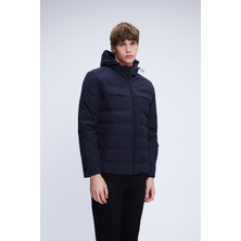 Lacivert Regular Fit Hakim Yaka Kapüşonlu Kaban