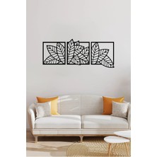 3'lü Yaprak Desenli Ahşap Duvar Tablosu - Mdf, 25X25 cm (Toplam 85X25 Cm)