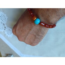 Seba Kehribar Bileklik Doğal Taş ve Nazar Boncuk Süslü