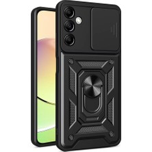 Samsung Galaxy A14 Kılıf Magnetik Stand Olabilen Kamera Korumalı Kapak - Siyah + Cam Ekran Koruyucu