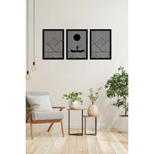 3'lü Balıkçı ve Dağ Temalı Ahşap Duvar Tablosu - Mdf, 25X35 cm (Toplam 35X90 Cm)