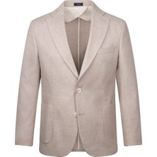 Bej Regular Fit Mono Yaka Casual Keten Ceket