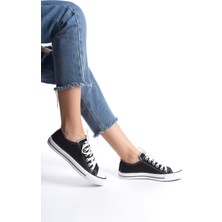 Eformoda Siyah Beyaz Kadın Kısa Keten Spor Ayakkabı Günlük Sneakers Cnv7