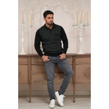 Woolen World Polo Yaka Cepli Armürlü Yünlü Erkek Triko Kazak