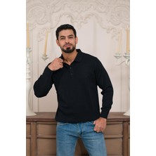 Woolen World Polo Yaka Düz Renk Yünlü Erkek Triko Kazak