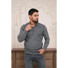 Woolen World Polo Yaka Slimfit Desenli Yünlü Erkek Triko Kazak