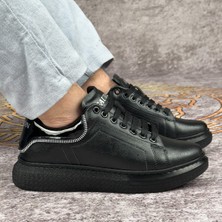 Siyah Renk Fermuar Detaylı Spor Ayakkabı Günlük Sneaker Ortopedik Tabanlı Meq3