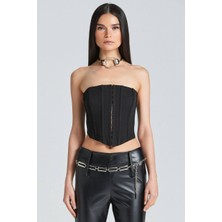 Straplez Çift Katlı Balenli Özel Tasarım Bluz