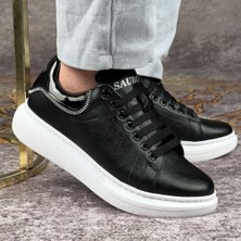 Siyah Renk Beyaz Tabanlı Fermuar Detaylı Spor Ayakkabı Günlük Sneaker Ortopedik Tabanlı Meq3