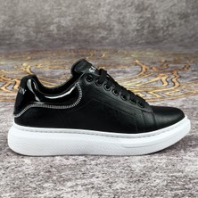 Siyah Renk Beyaz Tabanlı Fermuar Detaylı Spor Ayakkabı Günlük Sneaker Ortopedik Tabanlı Meq3
