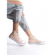 Eformoda Krem Kadın Uzun Keten Spor Ayakkabı Günlük Sneakers Cnv6