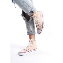 Eformoda Krem Kadın Uzun Keten Spor Ayakkabı Günlük Sneakers Cnv6