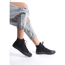 Eformoda Siyah Kadın Uzun Keten Spor Ayakkabı Günlük Sneakers Cnv6