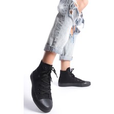 Eformoda Siyah Kadın Uzun Keten Spor Ayakkabı Günlük Sneakers Cnv6