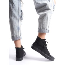 Eformoda Siyah Kadın Uzun Keten Spor Ayakkabı Günlük Sneakers Cnv6