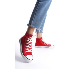 Eformoda Kırmızı Kadın Uzun Keten Spor Ayakkabı Günlük Sneakers Cnv6