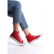 Eformoda Kırmızı Kadın Uzun Keten Spor Ayakkabı Günlük Sneakers Cnv6
