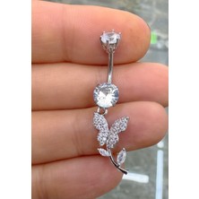 Ares Collection Çelik Barlı Zirkon Taşlı Kelebek Sallantılı Göbek Piercingi