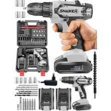 Snaiker 12 V 1.2 Ah Cooper Darbeli Çift Metal Şanzuman Bakır Sargili Şarjlı Çift Akülü Vidalama Matkap Gri