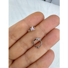 Ares Collection Pembe Zirkon Taşlı 8 mm Halka Çaplı Kelebek Helix Lobe Uyumlu 1 Adet Piercing