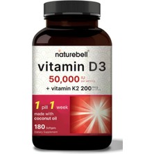 Naturebell  Vitamin D3 50,000 Iu With K2 200 Mcg, 180 Coconut Oil Softgels.Made In Usa.57