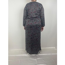 Kadın Siyah Desenli  Bisiklet Yaka Uzun Kollu Kol Bilekleri Lastikli Mevsimlik Anne Elbise