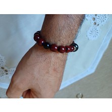 Seba Erkek Bileklik Bordo Kehribar Boncuklu Oltu Süslemeli
