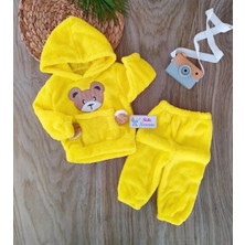 Unisex Sarı Ayıcık Cepli %100 Pamuk Peluş Kapşonlu 2li Takım BBK5512