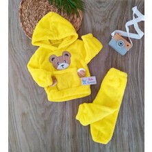 Unisex Sarı Ayıcık Cepli %100 Pamuk Peluş Kapşonlu 2li Takım BBK5512