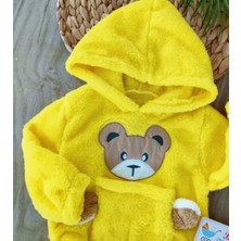 Unisex Sarı Ayıcık Cepli %100 Pamuk Peluş Kapşonlu 2li Takım BBK5512