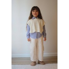 Sinmm Kız Çocuk 3'lü Takım Gabardini Pantalon Gömlek ve Triko Mavi-Beyaz