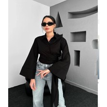 Nura Francy Kadın Trend Modeluzunkolluönden Baglamalı Tesettüre Uygun Gömlek