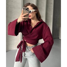 Nura Francy Kadın Trend Modeluzunkolluönden Baglamalı Tesettüre Uygun Gömlek