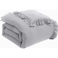 Makiteks  %100 Pamuklu Gri Fırfırlı Çift Kişilik Nevresim ve 2 Yastık Kılıfı Seti