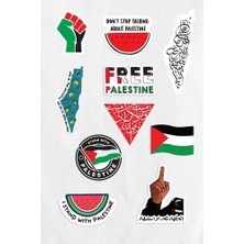 Filistin Temalı Etiket Sticker Seti 10'lu - Free Palestine Sticker Laptop Telefona Uygun